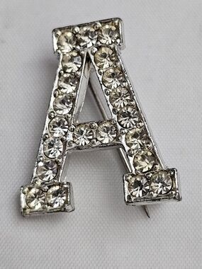 Silvertone With Rhinestones Letter A brouch Pin